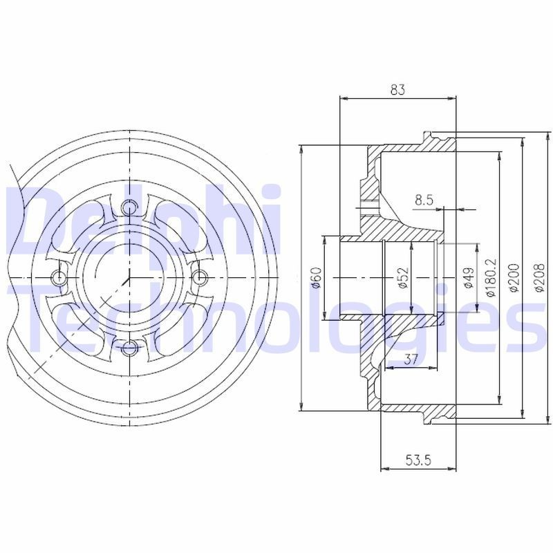DELPHI BFR272: Piduritrummel 208mm, koos rattalaagriga