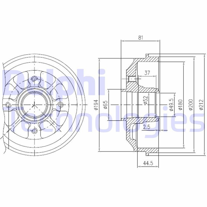 DELPHI BFR282: Piduritrummel 212mm, koos rattalaagriga