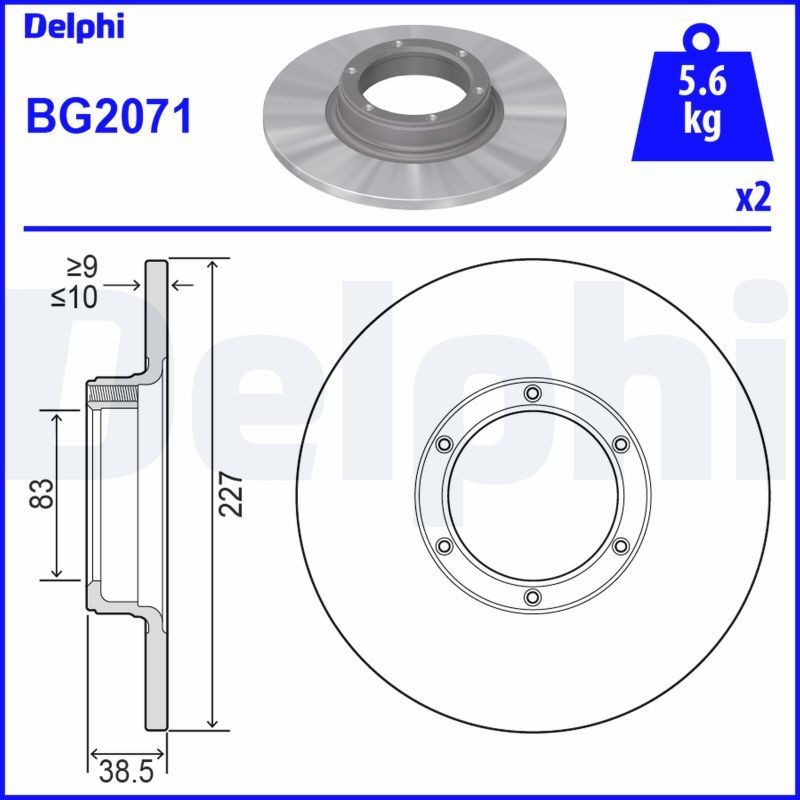 DELPHI BG2071: Piduriketas Ø: 227mm, täis, Ø: 227mm, õlitatud