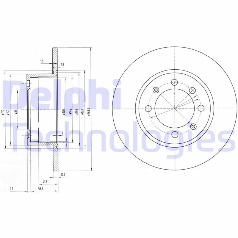 DELPHI BG2112: Bremseskive Ø: 270mm, fullt ut, Ø: 270mm