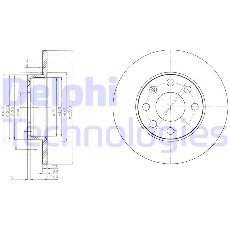 DELPHI BG2149: Disc de frână Ř: 236mm, plin, Ř: 236mm, uns