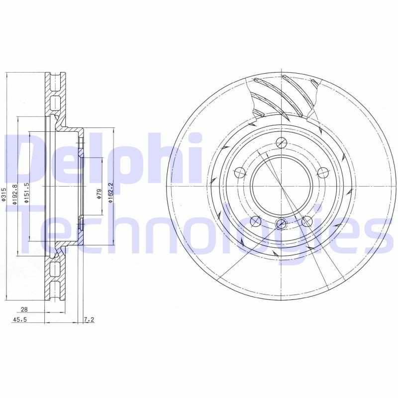 DELPHI BG3215: Piduriketas Ø: 315mm, õhutusega, Ø: 315mm, õlitatud