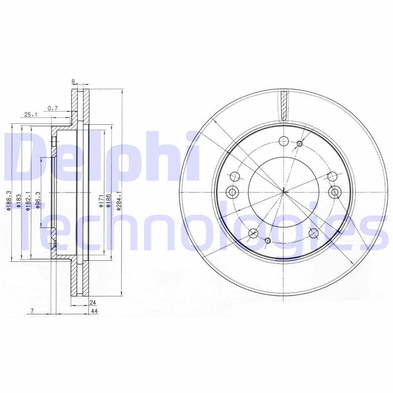 DELPHI BG3226: Disco freno Ø: 284mm, ventilato, Ø: 284mm, Oleato