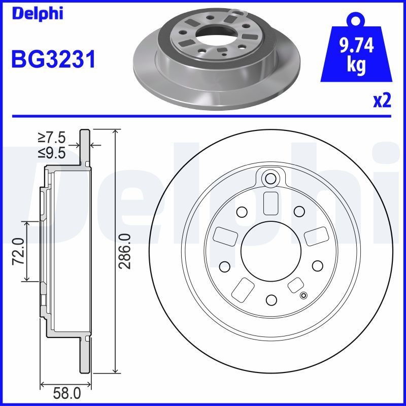 DELPHI BG3231: Piduriketas Ø: 286mm, täis, Ø: 286mm, õlitatud