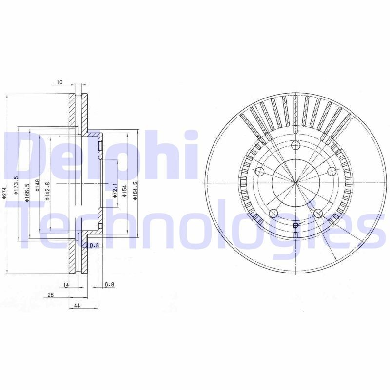 DELPHI BG3232: Piduriketas Ø: 274mm, õhutusega, Ø: 274mm, õlitatud