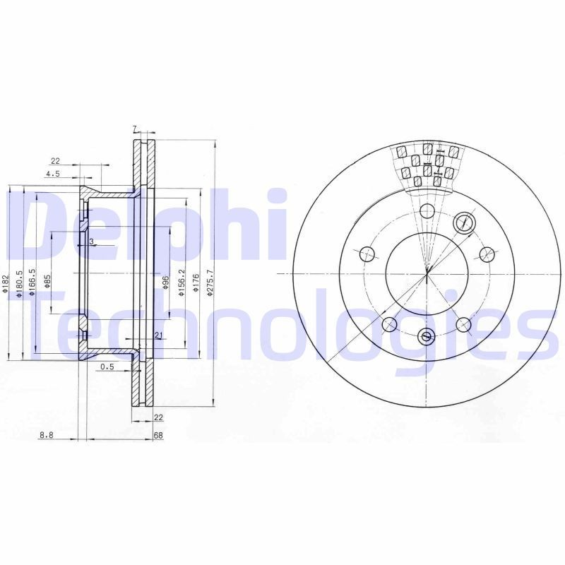 DELPHI BG3236: Piduriketas Ø: 276mm, õhutusega, Ø: 276mm, õlitatud