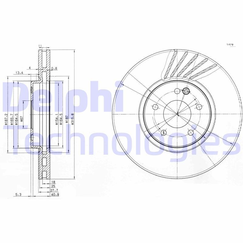 DELPHI BG3238: Piduriketas Ø: 316mm, õhutusega, Ø: 316mm, õlitatud