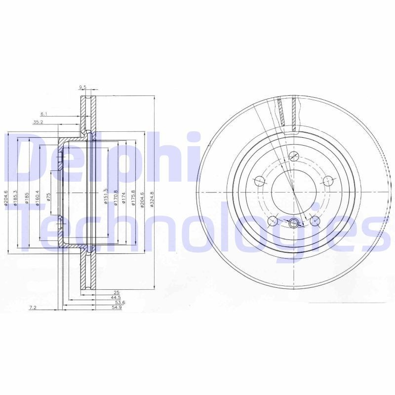 DELPHI BG3938: Piduriketas Ø: 325mm, õhutusega, Ø: 325mm, õlitatud