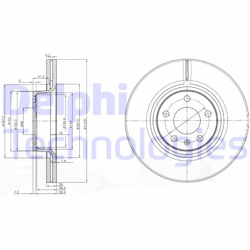 DELPHI BG3942: Piduriketas Ø: 314mm, õhutusega, Ø: 314mm, õlitatud