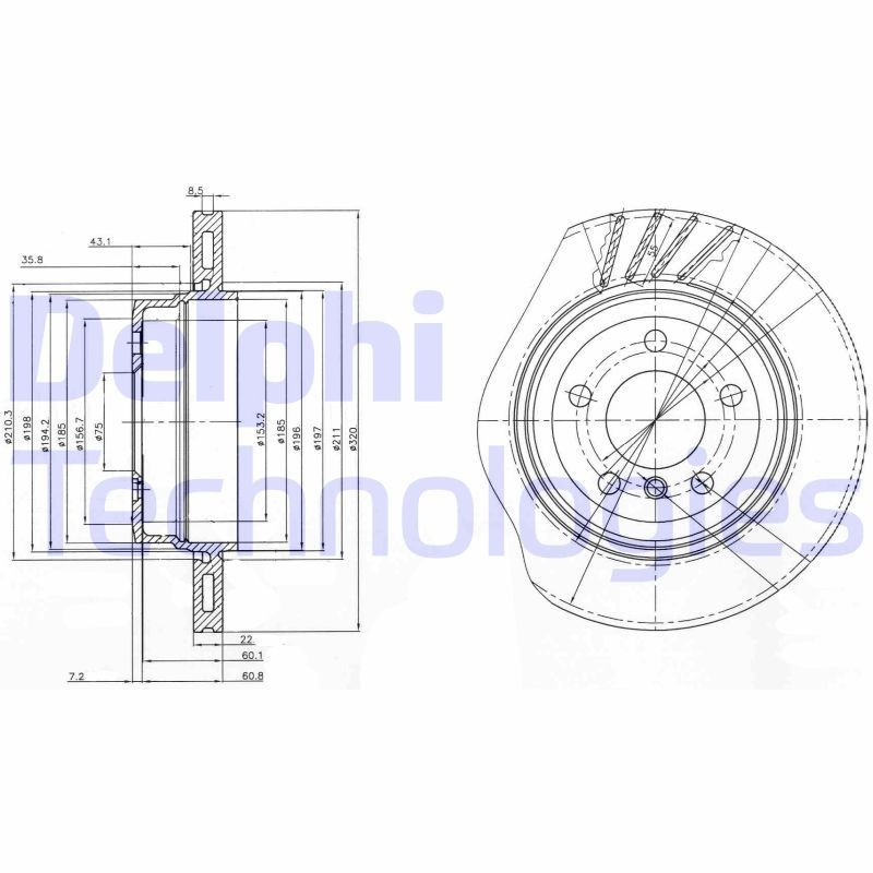 DELPHI BG3943: Piduriketas Ø: 320mm, õhutusega, Ø: 320mm, õlitatud