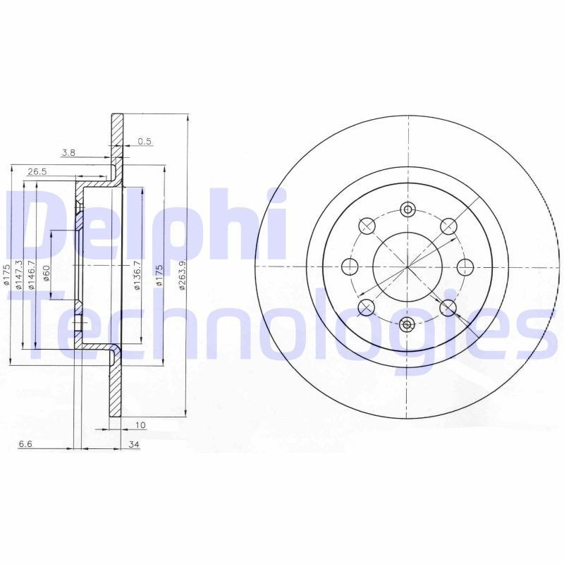 DELPHI BG3945: Piduriketas Ø: 264mm, täis, Ø: 264mm, õlitatud