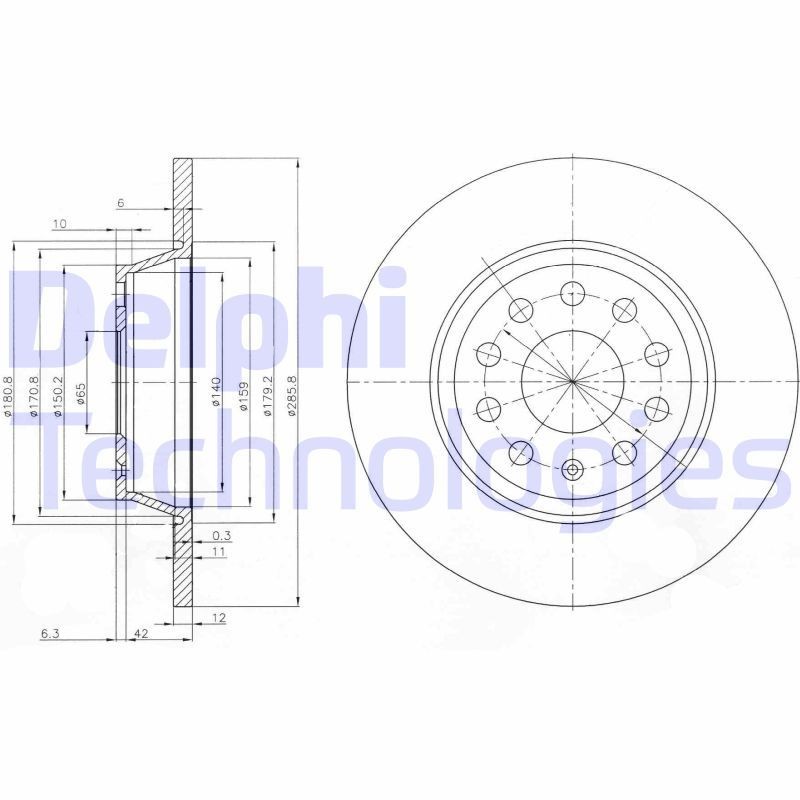 DELPHI BG3954: Piduriketas Ø: 286mm, täis, Ø: 286mm