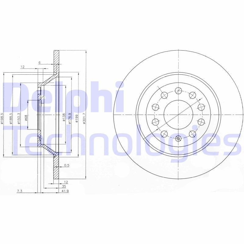 DELPHI BG3956: Piduriketas Ø: 302mm, täis, Ø: 302mm