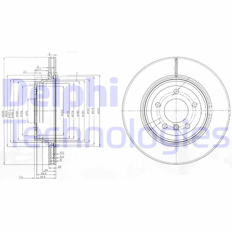 DELPHI BG3961: Piduriketas Ø: 336mm, õhutusega, Ø: 336mm, õlitatud