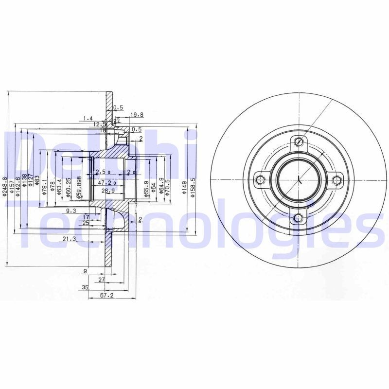 DELPHI BG3962: Piduriketas Ø: 249mm, täis, Ø: 249mm, koos rattakeskmega