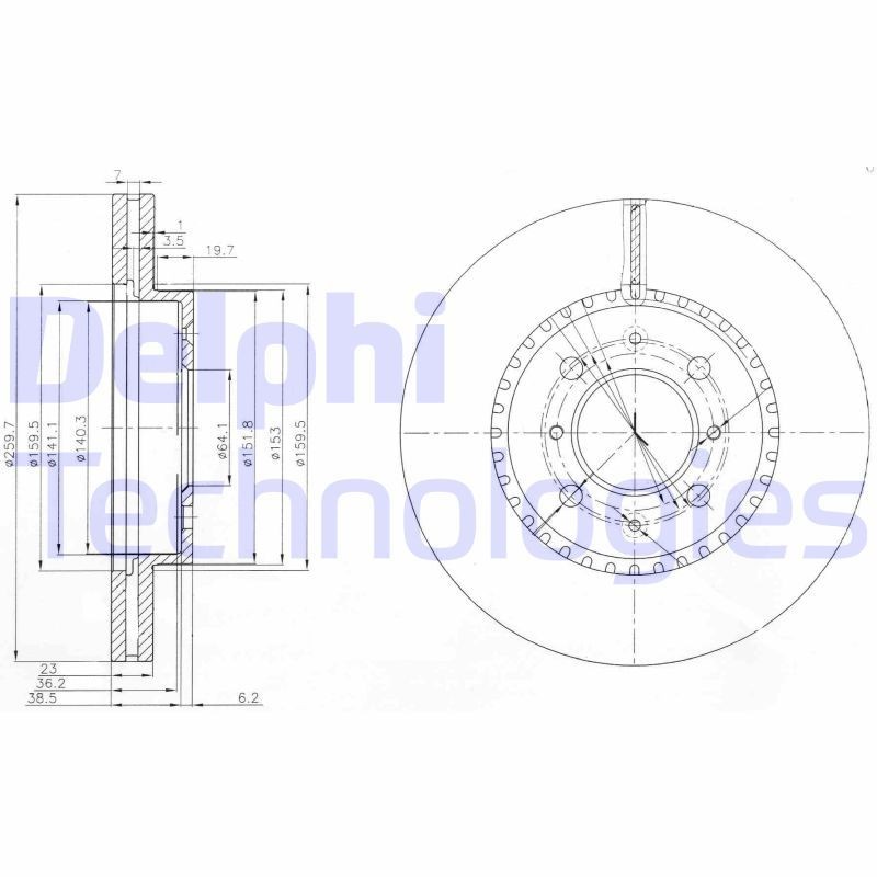DELPHI BG3965: Piduriketas Ø: 260mm, õhutusega, Ø: 260mm, õlitatud