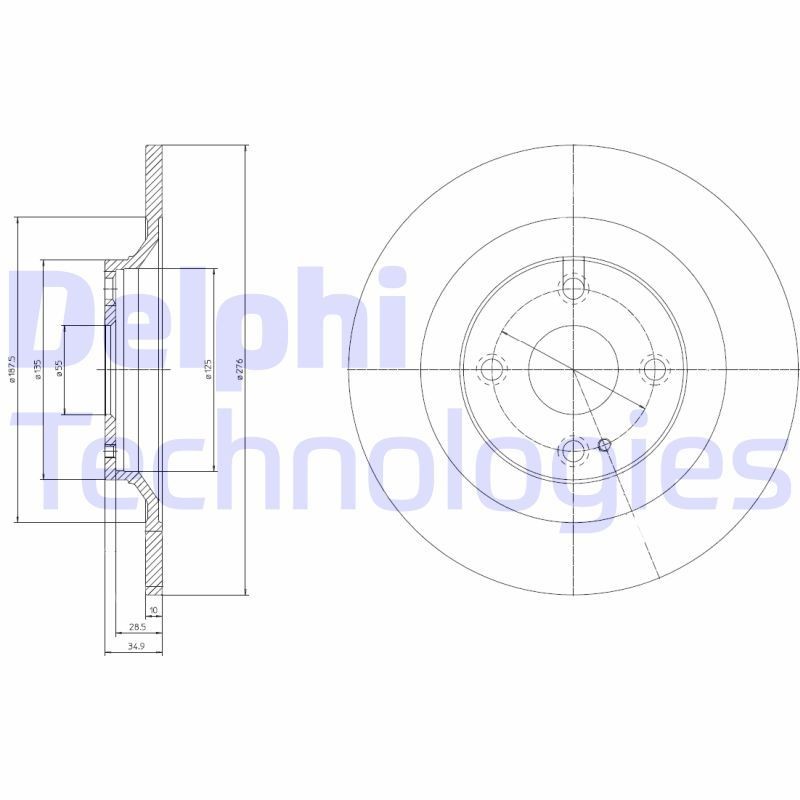 DELPHI BG3967: Piduriketas Ø: 276mm, täis, Ø: 276mm, õlitatud