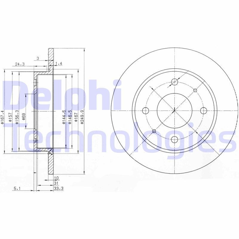 DELPHI BG3971: Piduriketas Ø: 250mm, täis, Ø: 250mm, õlitatud