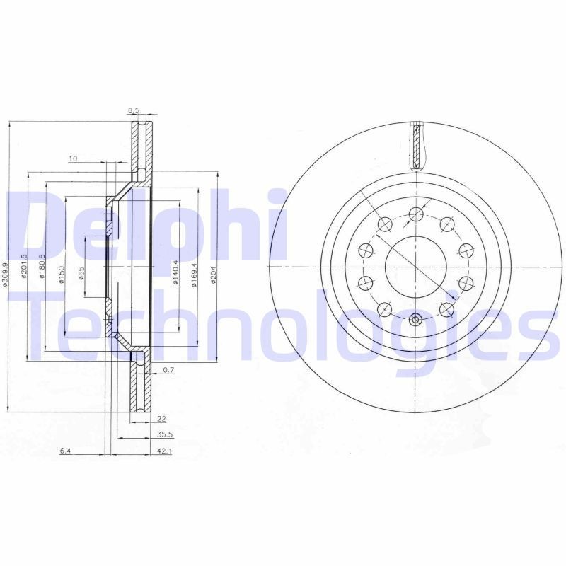 DELPHI BG3975: Piduriketas Ø: 310mm, õhutusega, Ø: 310mm, õlitatud