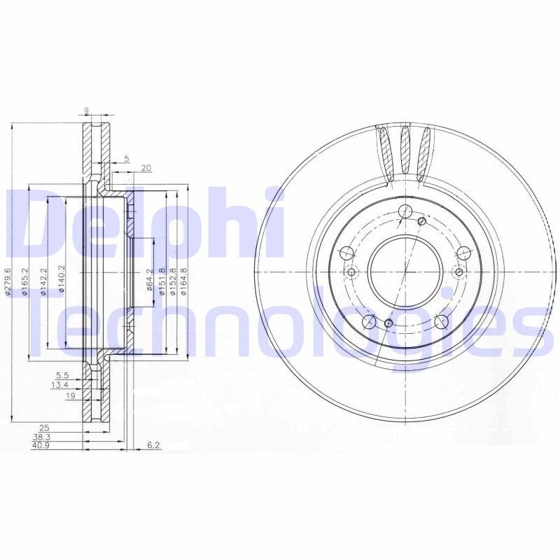 DELPHI BG3977: Piduriketas Ø: 280mm, õhutusega, Ø: 280mm, õlitatud