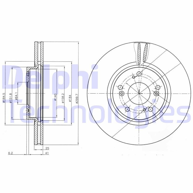 DELPHI BG3978: Piduriketas Ø: 300mm, õhutusega, Ø: 300mm, õlitatud