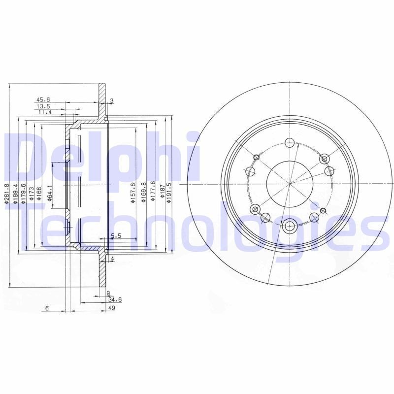 DELPHI BG3979: Piduriketas Ø: 282mm, täis, Ø: 282mm, õlitatud