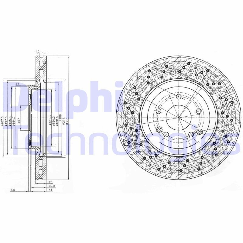 DELPHI BG3985: Bremseskive Ø: 330mm, ventilert, Ø: 330mm