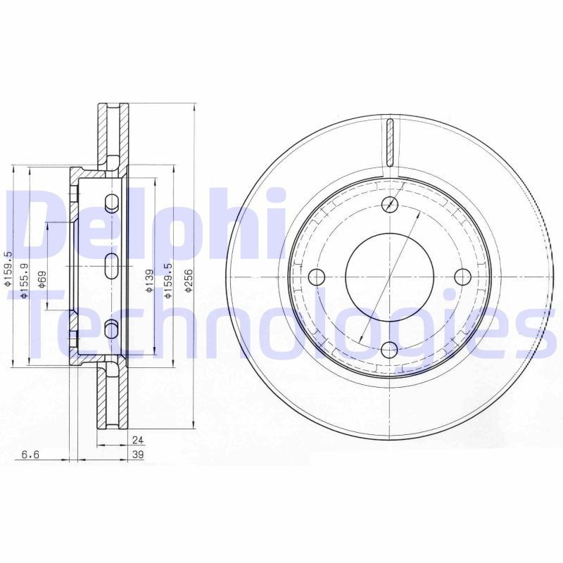 DELPHI BG3987: Piduriketas Ø: 256mm, õhutusega, Ø: 256mm, õlitatud