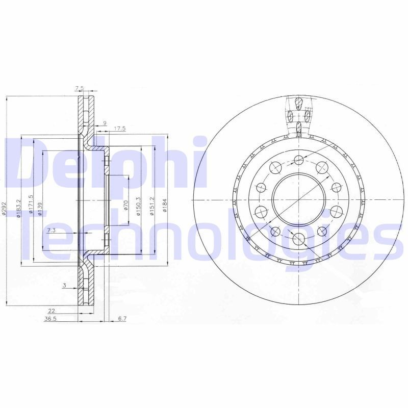 DELPHI BG3995: Piduriketas Ø: 292mm, õhutusega, Ø: 292mm, õlitatud
