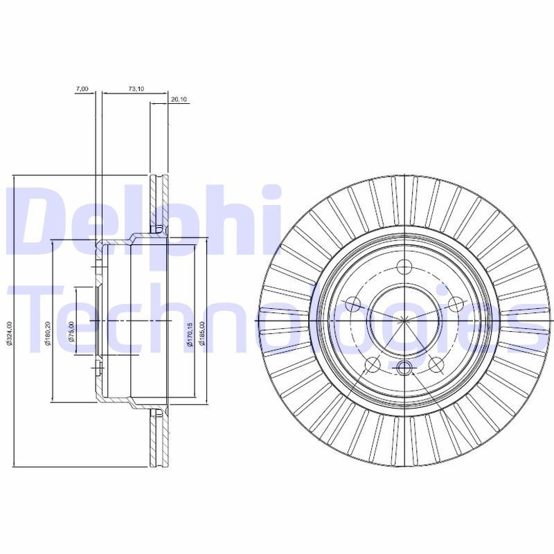 DELPHI BG3999: Piduriketas Ø: 324mm, õhutusega, Ø: 324mm, õlitatud