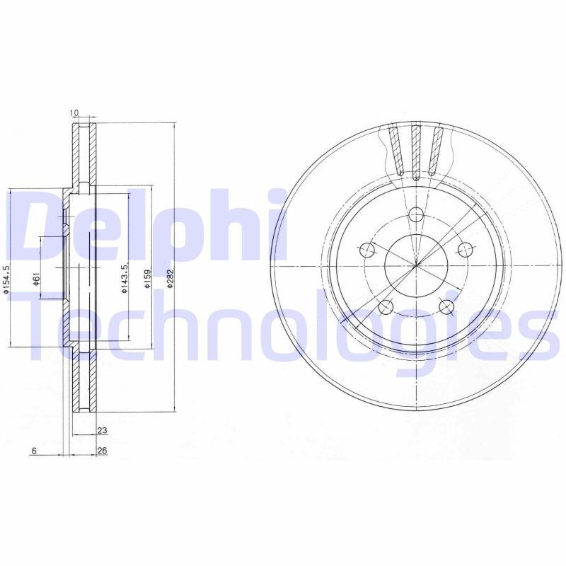 DELPHI BG4000: Piduriketas Ø: 282mm, õhutusega, Ø: 282mm, õlitatud