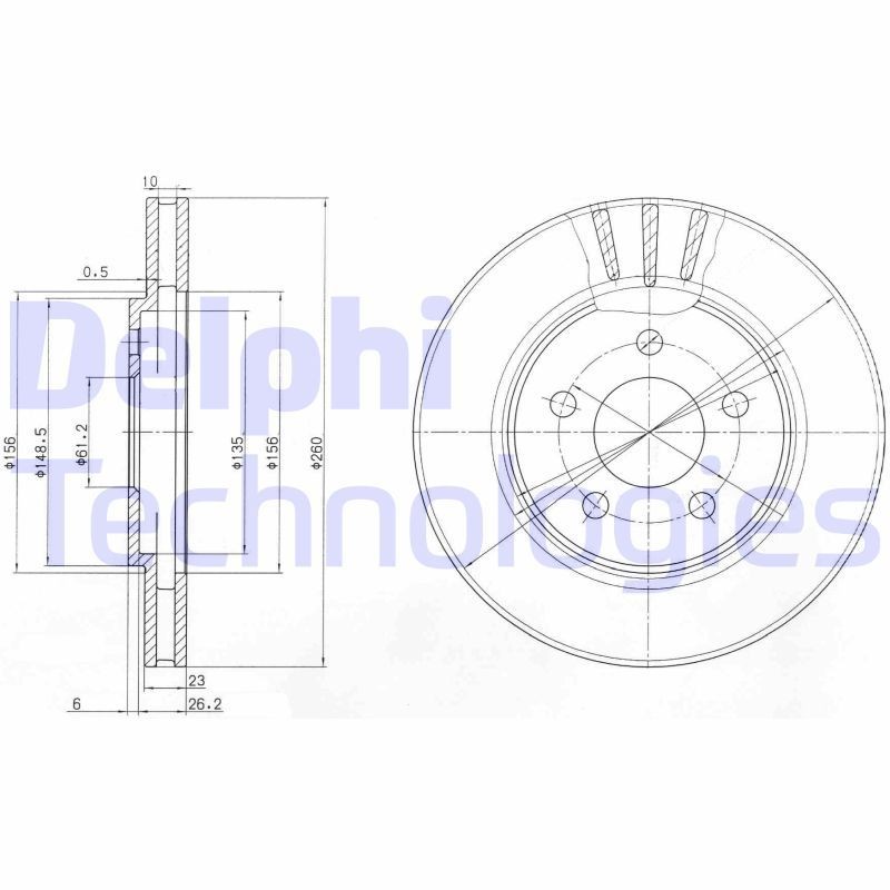 DELPHI BG4001: Piduriketas Ø: 260mm, õhutusega, Ø: 260mm, õlitatud