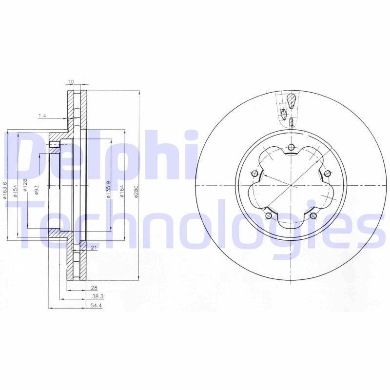 DELPHI BG4007: Bremžu diski Ø: 280mm, ventilējams, Ø: 280mm, ieeļļots