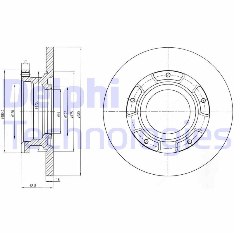 DELPHI BG4008: Piduriketas Ø: 280mm, täis, Ø: 280mm, õlitatud, koos ABS-andurirõngaga