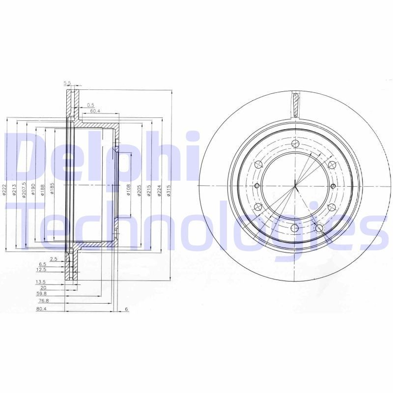 DELPHI BG4014: Piduriketas Ø: 315mm, õhutusega, Ø: 315mm, õlitatud