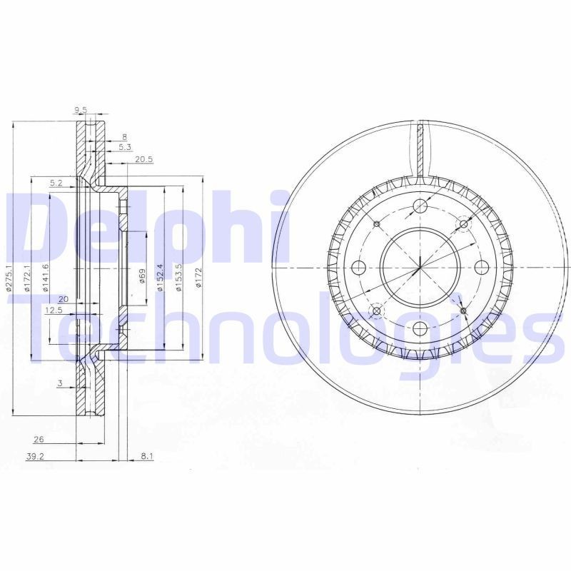 DELPHI BG4016: Δισκόπλακα Ø: 275mm, αεριζόμενο, Ø: 275mm, λαδωμένο