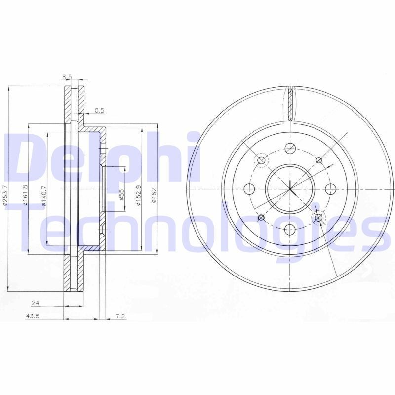DELPHI BG4019: Piduriketas Ø: 254mm, õhutusega, Ø: 254mm, õlitatud