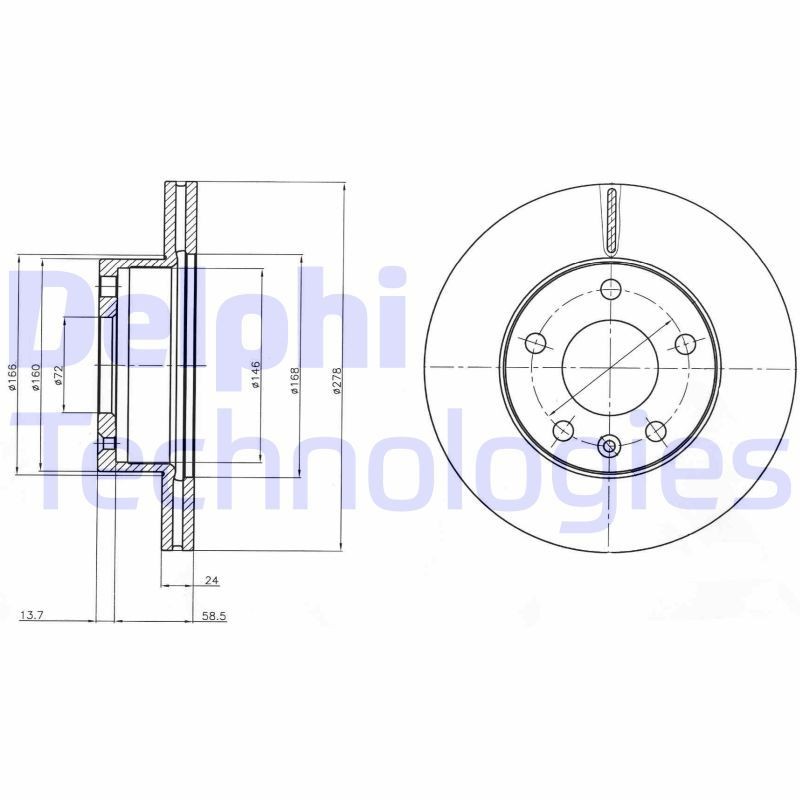 DELPHI BG4022: Piduriketas Ø: 278mm, õhutusega, Ø: 278mm, õlitatud