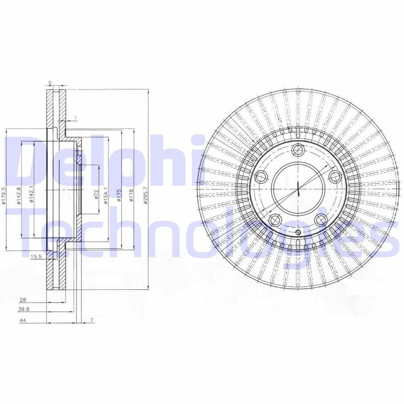 DELPHI BG4027: Piduriketas Ø: 296mm, õhutusega, Ø: 296mm, õlitatud