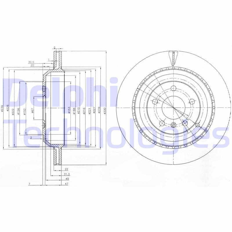 DELPHI BG4030: Piduriketas Ø: 330mm, õhutusega, Ø: 330mm, õlitatud