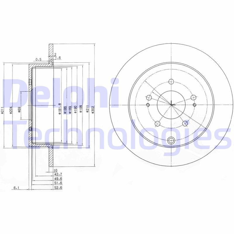DELPHI BG4035: Piduriketas Ø: 302mm, täis, Ø: 302mm, õlitatud