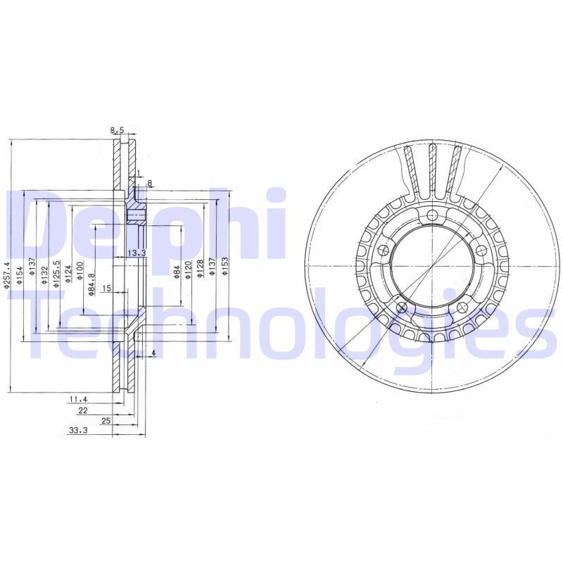 DELPHI BG4036: Disc de frână Ř: 257mm, ventilat, Ř: 257mm, uns