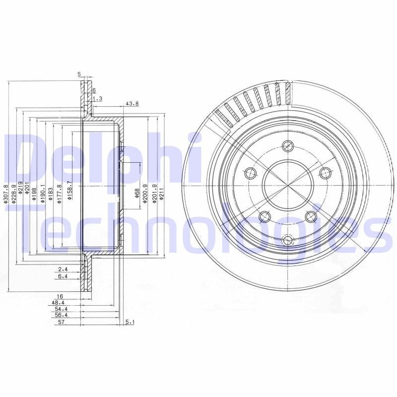 DELPHI BG4041: Bremseskive Ø: 308mm, ventilert, Ø: 308mm, oljet