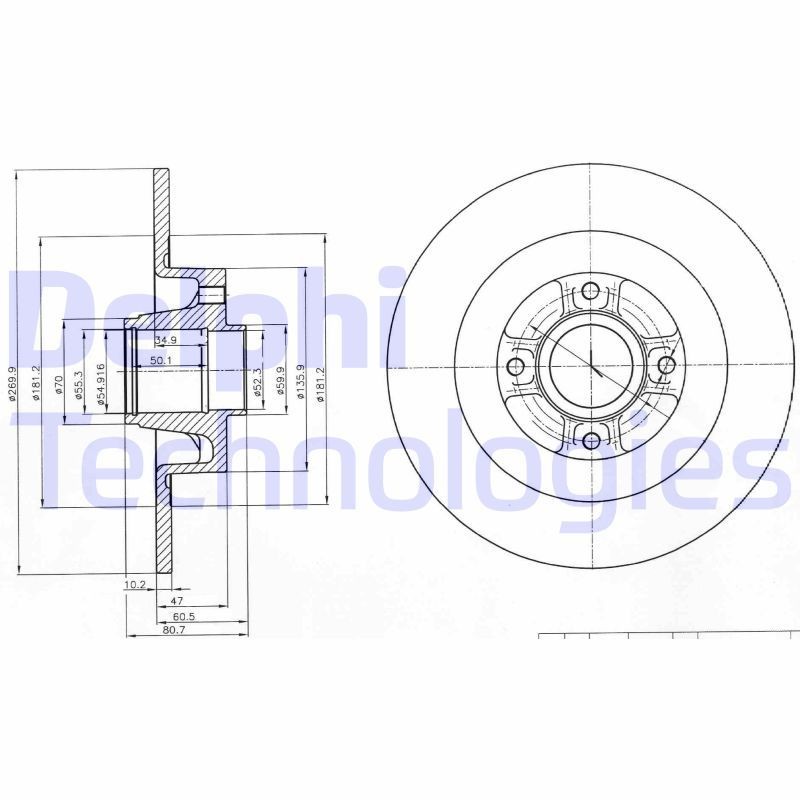 DELPHI BG4044: Piduriketas Ø: 270mm, täis, Ø: 270mm, koos rattakeskmega