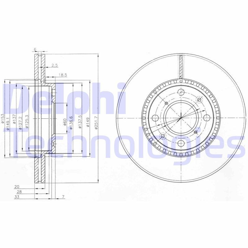 DELPHI BG4049: Piduriketas Ø: 252mm, õhutusega, Ø: 252mm