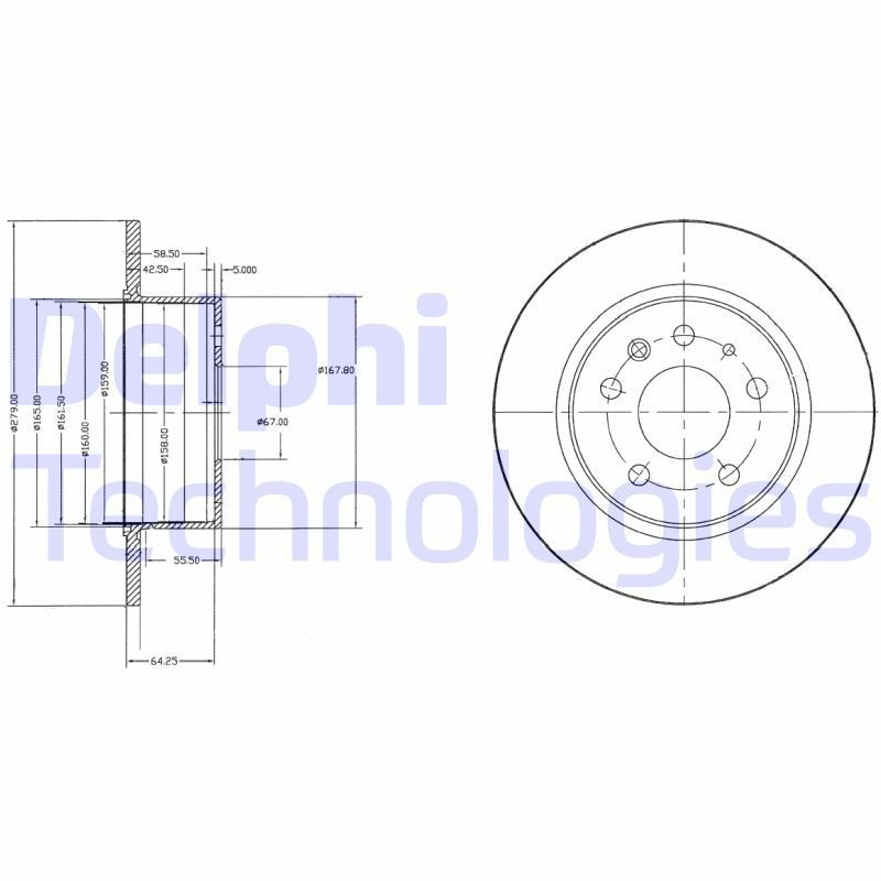 DELPHI BG2240: Brzdový kotouč R: 279mm, plný, R: 279mm, olejováno