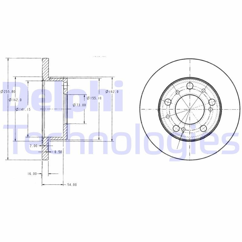 DELPHI BG2253: Piduriketas Ø: 256mm, täis, Ø: 256mm, õlitatud