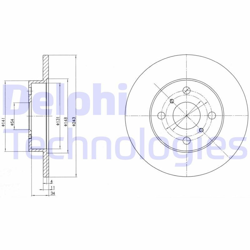 DELPHI BG2256: Disc de frână Ř: 243mm, plin, Ř: 243mm