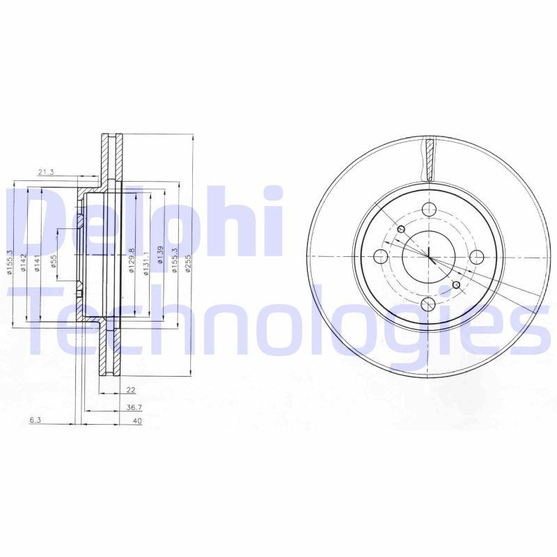 DELPHI BG4053: Piduriketas Ø: 255mm, õhutusega, Ø: 255mm, õlitatud