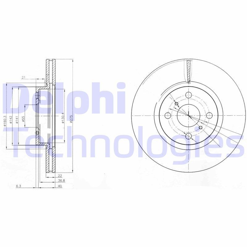 DELPHI BG4054: Piduriketas Ø: 275mm, õhutusega, Ø: 275mm, õlitatud